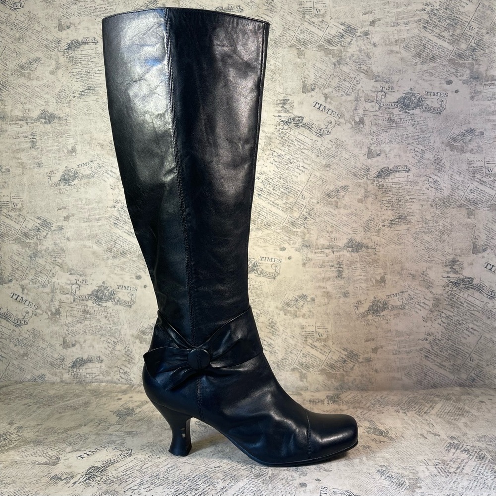 LOCALE Soft Black Leather Boots Side Bow Fleece Lined Ankle Booties